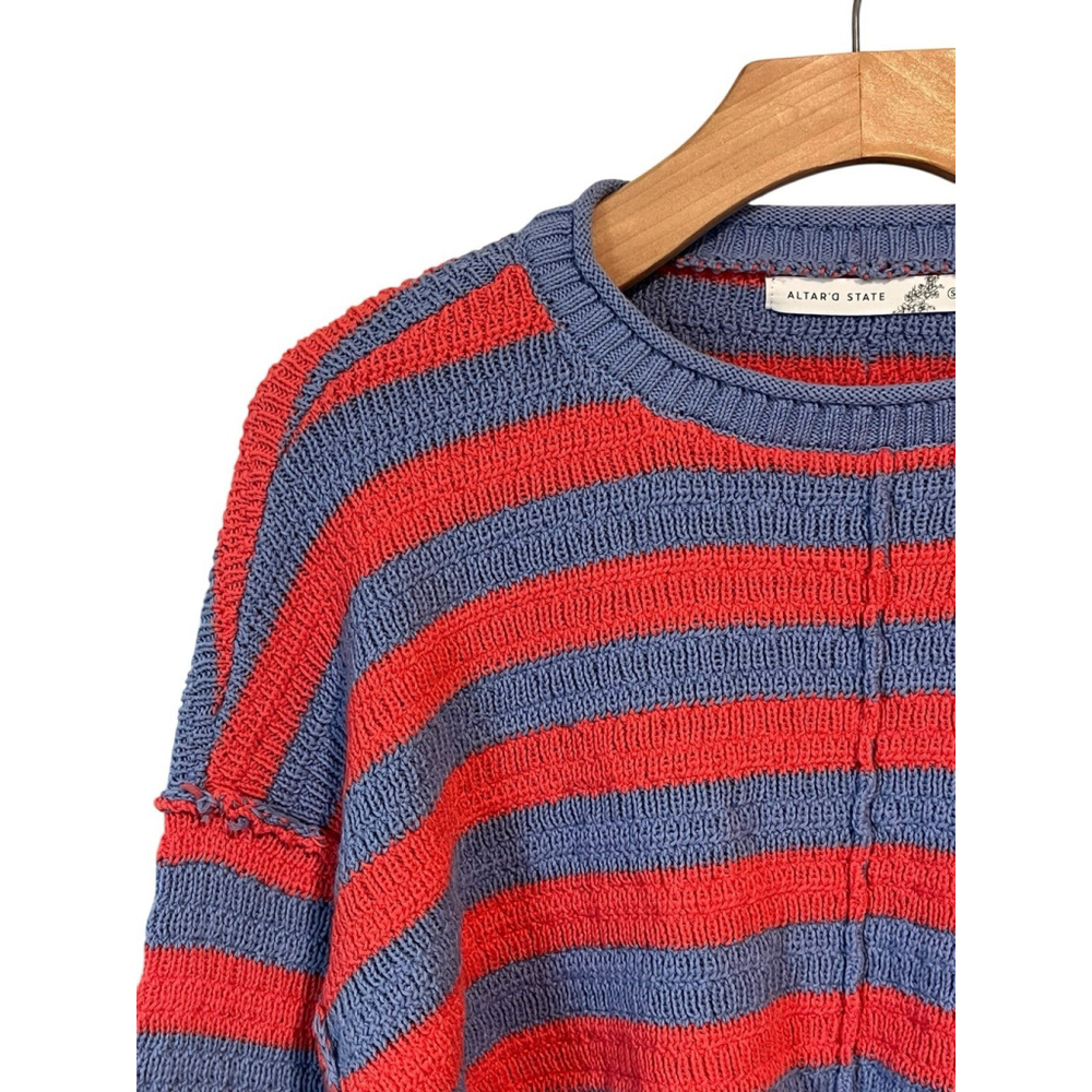Altar'd State Cropped Striped Sweater Blue Orange Size Small - Picture 2 of 10